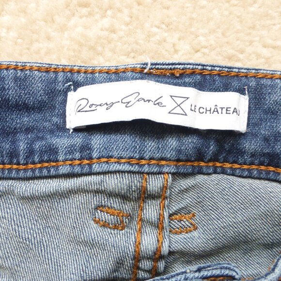 LE CHATEAU medium wash high waist distressed jeans with pearl beads - Picture 3 of 12